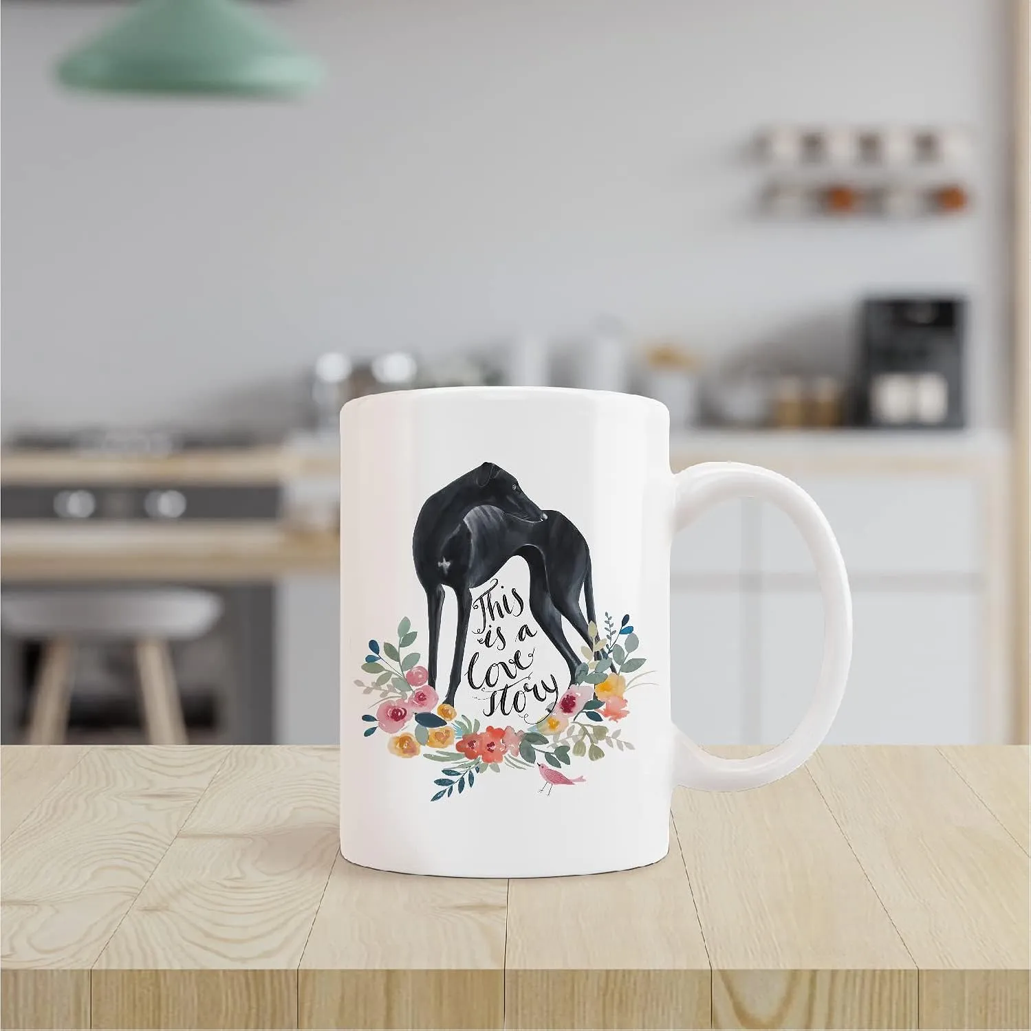 kunlisa Funny Greyhound Mug Cup,This is A Love Story Floral Ceramic Mug-11oz Coffee Milk Tea Mug Cup,Gifts For Dog Lovers Greyhound Mom Dog Mom Women Men Teen Girls,Pet Lovers Coworkers Gifts