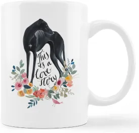 kunlisa Funny Greyhound Mug Cup,This is A Love Story Floral Ceramic Mug-11oz Coffee Milk Tea Mug Cup,Gifts For Dog Lovers Greyhound Mom Dog Mom Women Men Teen Girls,Pet Lovers Coworkers Gifts
