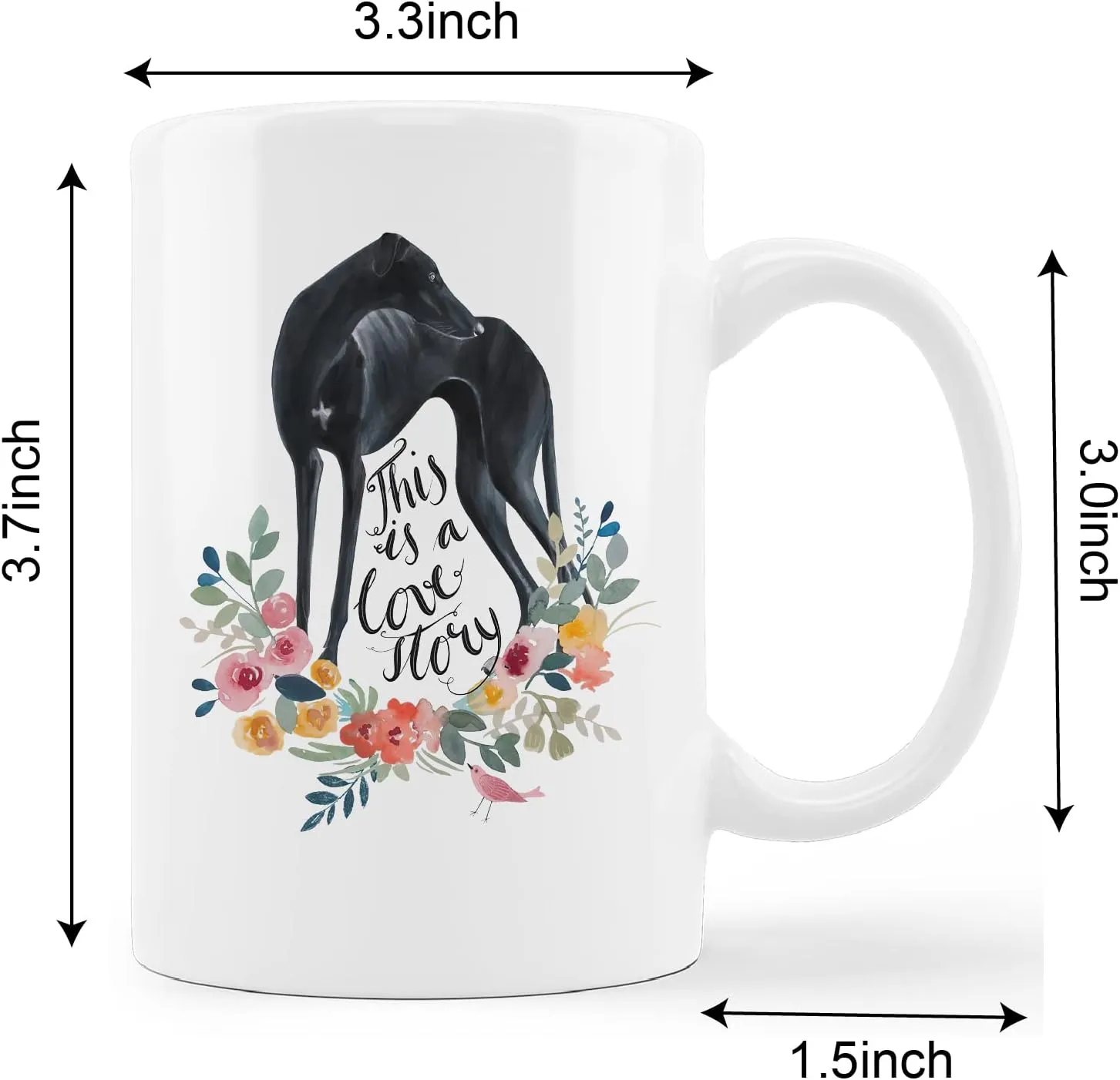 kunlisa Funny Greyhound Mug Cup,This is A Love Story Floral Ceramic Mug-11oz Coffee Milk Tea Mug Cup,Gifts For Dog Lovers Greyhound Mom Dog Mom Women Men Teen Girls,Pet Lovers Coworkers Gifts