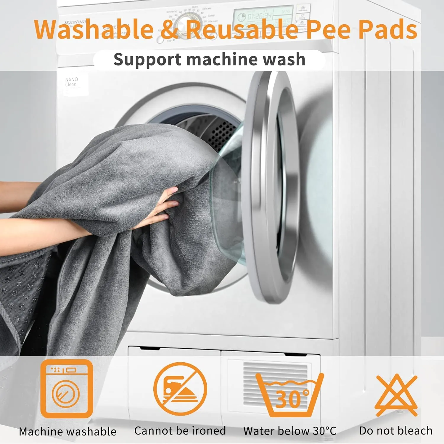 LOOBANI Washable Pee Pad for Dogs, 2 Packs Non-Slip Puppy Training Pads, Fast Absorbent Pet Whelping Pads, Puppy Playpen Mat for Incontinence, Housebreak, Crate, 31x36in, Gray