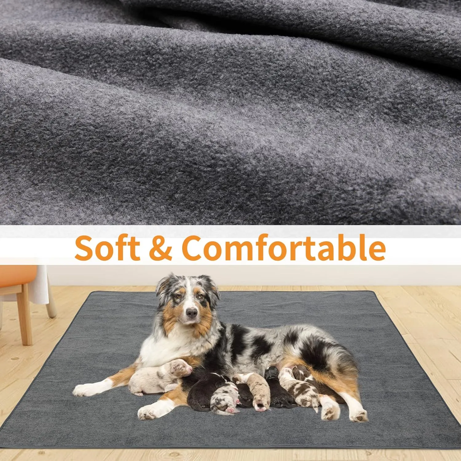 LOOBANI Washable Pee Pad for Dogs, 2 Packs Non-Slip Puppy Training Pads, Fast Absorbent Pet Whelping Pads, Puppy Playpen Mat for Incontinence, Housebreak, Crate, 31x36in, Gray
