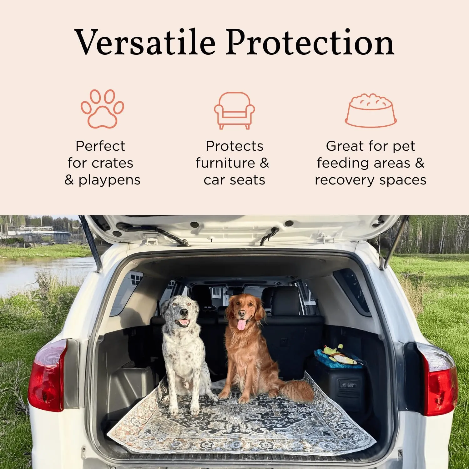 Lovewag Washable Pee Pads for Dogs - Decorative 36x48 Waterproof Dog Potty Pads - Non-Slip, Super Absorbent, Machine Washable - Stylish Floor Cover for Senior Dogs & Puppies - 2 Pack (Bohemian Jewel)