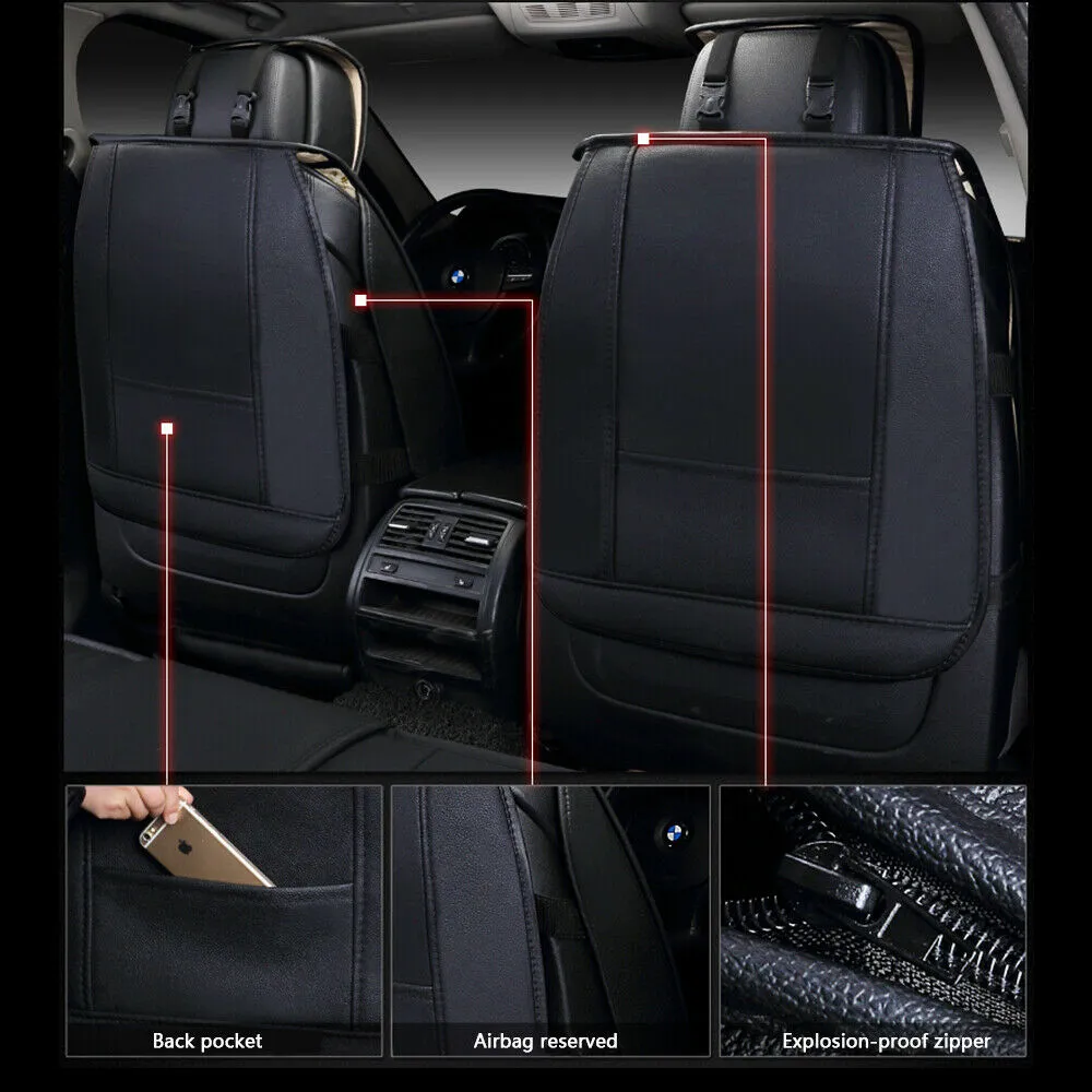 Luxury Leather Car Seat Covers Cushion Front Rear Full Set