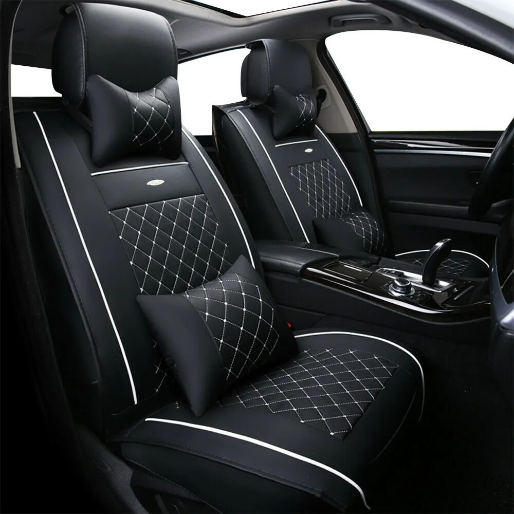 Luxury Leather Car Seat Covers Cushion Front Rear Full Set