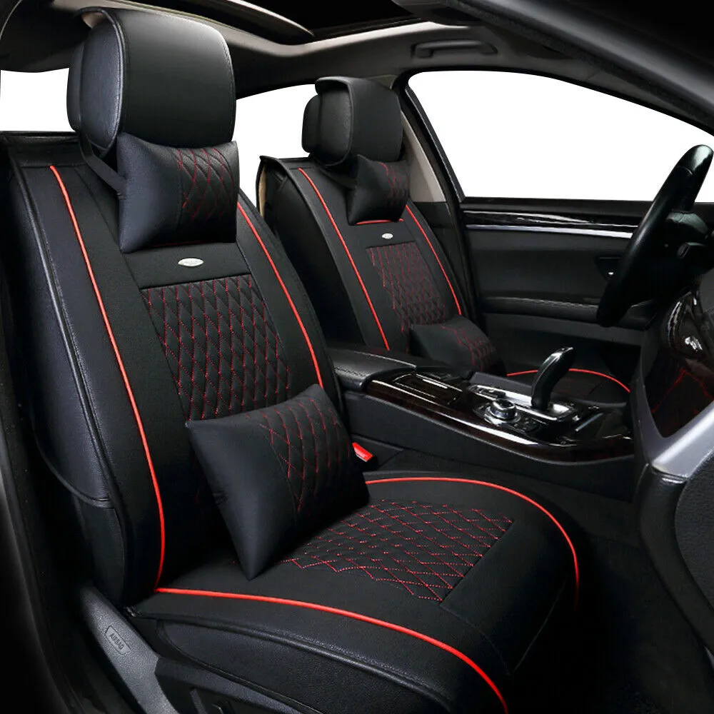 Luxury Leather Car Seat Covers Cushion Front Rear Full Set