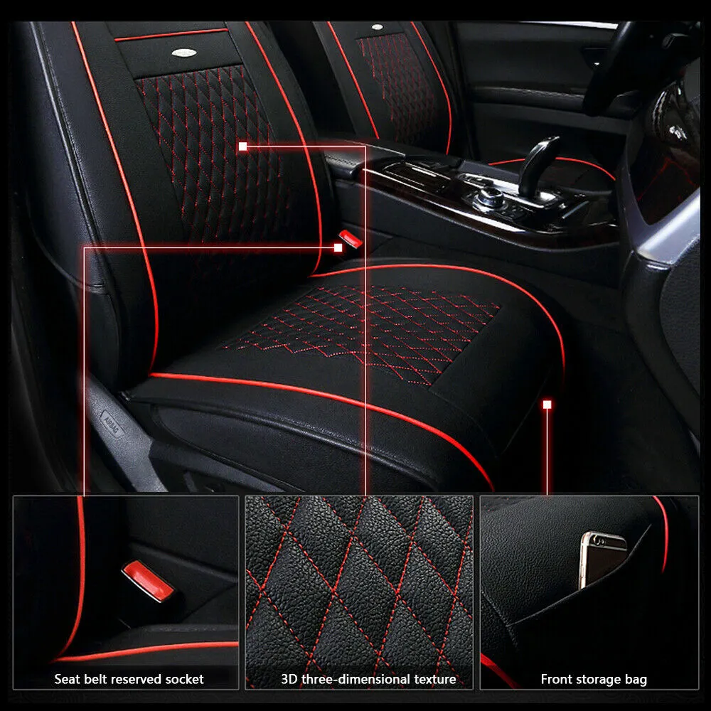 Luxury Leather Car Seat Covers Cushion Front Rear Full Set