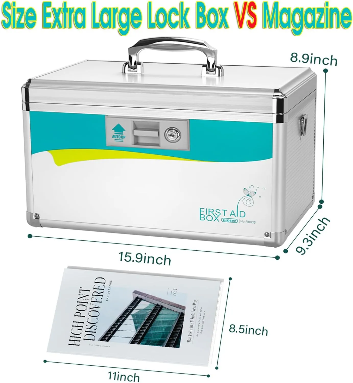 Medicine Lock Box,locking medicine box, Security Lock BoxesExtra Large-16inch 15.9x9.3x8.9 Inch,lock box, First Aid Key Safe Box,Lock Box for Medication