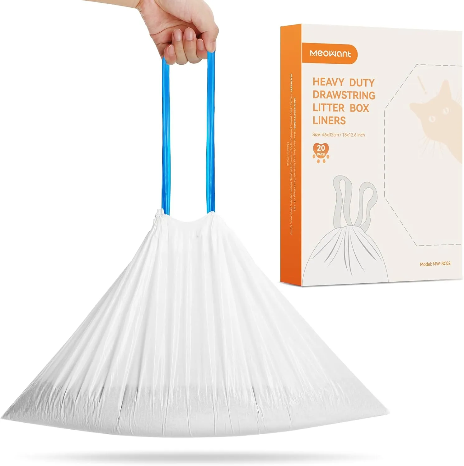 MeoWant Cat Litter Box Liners, Drawstring Receptacles Bags for MeoWant MW-SC01/MW-SC02/MW-LR01/MW-LB02 Cat Litter Box 20pcs