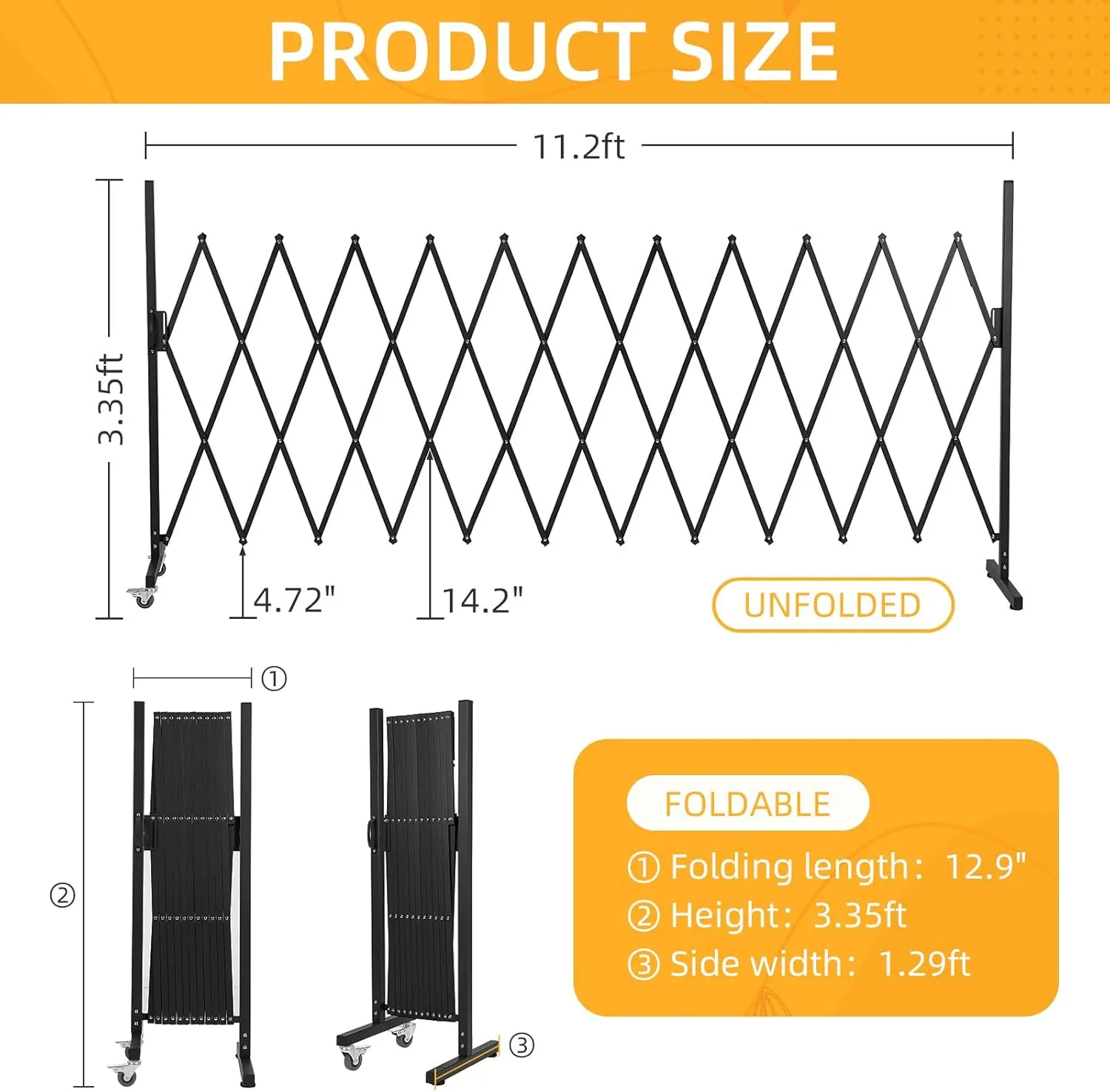 Metal Expandable Barrier Fence for Dogs, Portable Barricade Gate with Casters, Foldable Pet Gate Indoor Outdoor for Rooms, Stairs, Driveway, Garage, Yard, Doorways, 11 Feet, Black