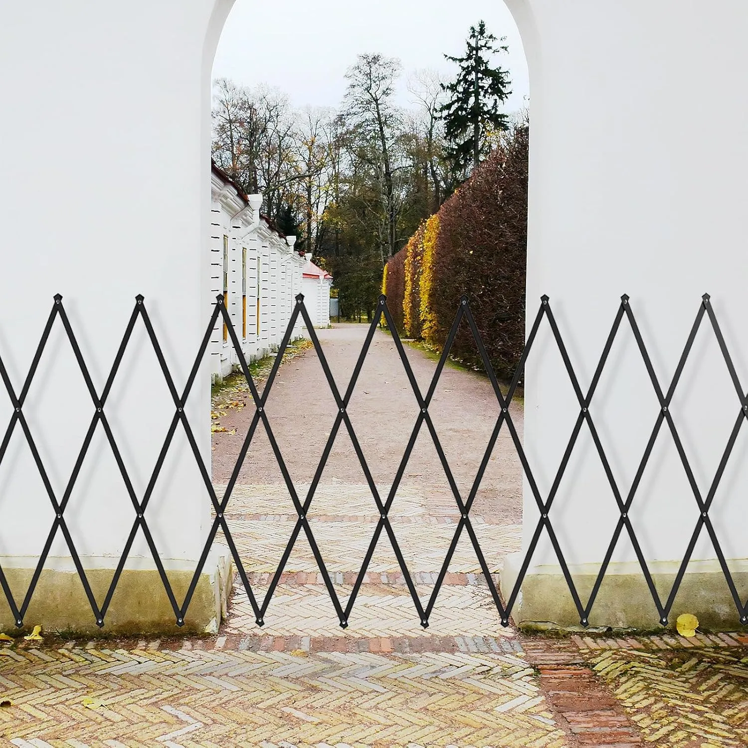 Metal Expandable Barrier Fence for Dogs, Portable Barricade Gate with Casters, Foldable Pet Gate Indoor Outdoor for Rooms, Stairs, Driveway, Garage, Yard, Doorways, 11 Feet, Black