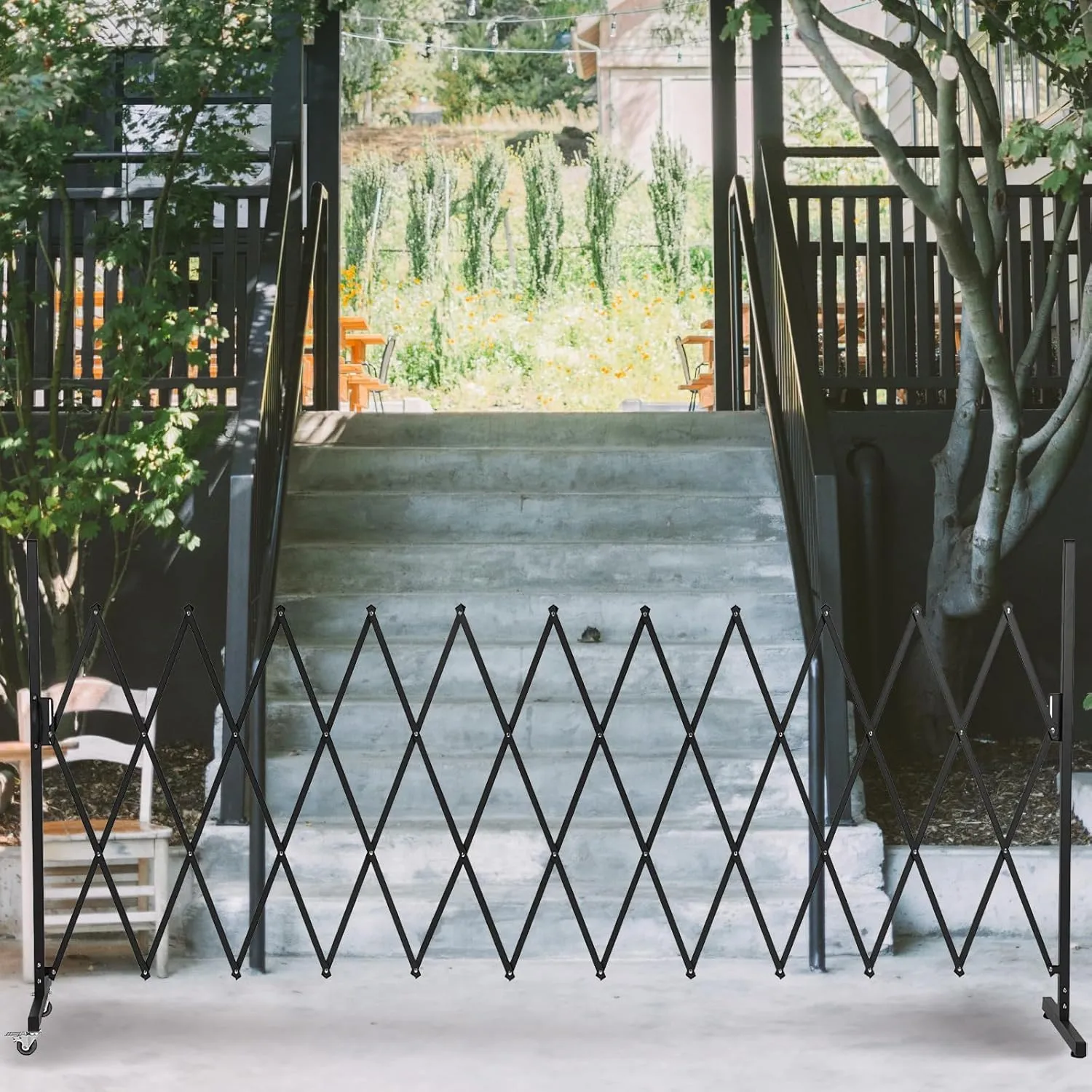 Metal Expandable Barrier Fence for Dogs, Portable Barricade Gate with Casters, Foldable Pet Gate Indoor Outdoor for Rooms, Stairs, Driveway, Garage, Yard, Doorways, 11 Feet, Black