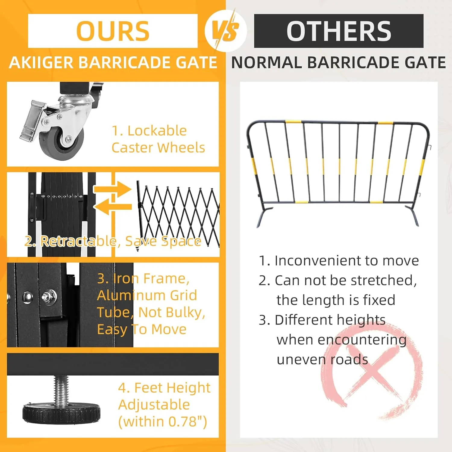 Metal Expandable Barrier Fence for Dogs, Portable Barricade Gate with Casters, Foldable Pet Gate Indoor Outdoor for Rooms, Stairs, Driveway, Garage, Yard, Doorways, 11 Feet, Black
