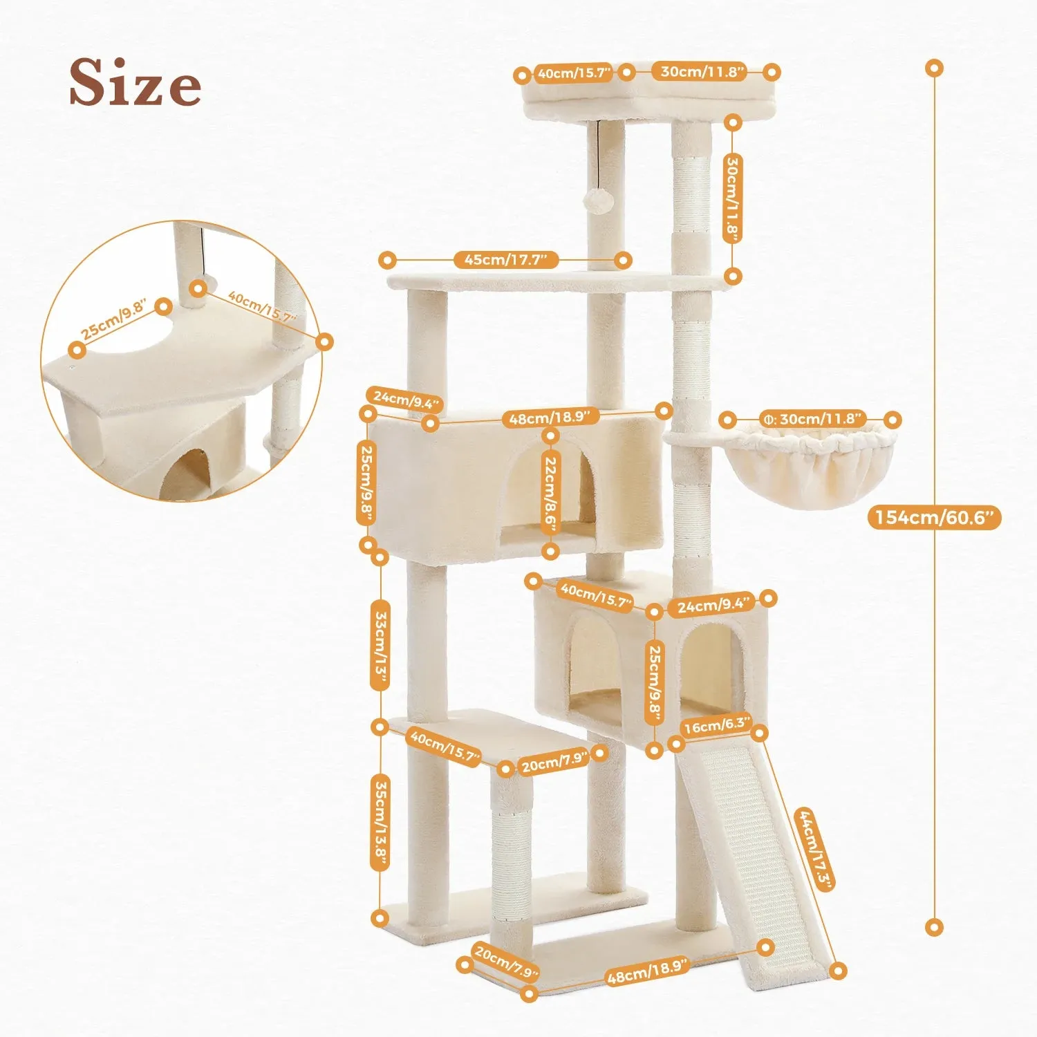 Multi-Level Luxury Cat Tree Tower with Condo Hammock Cat Scrapers with Scratching Post Cat Accessories Cat Toy for Indoor Cats