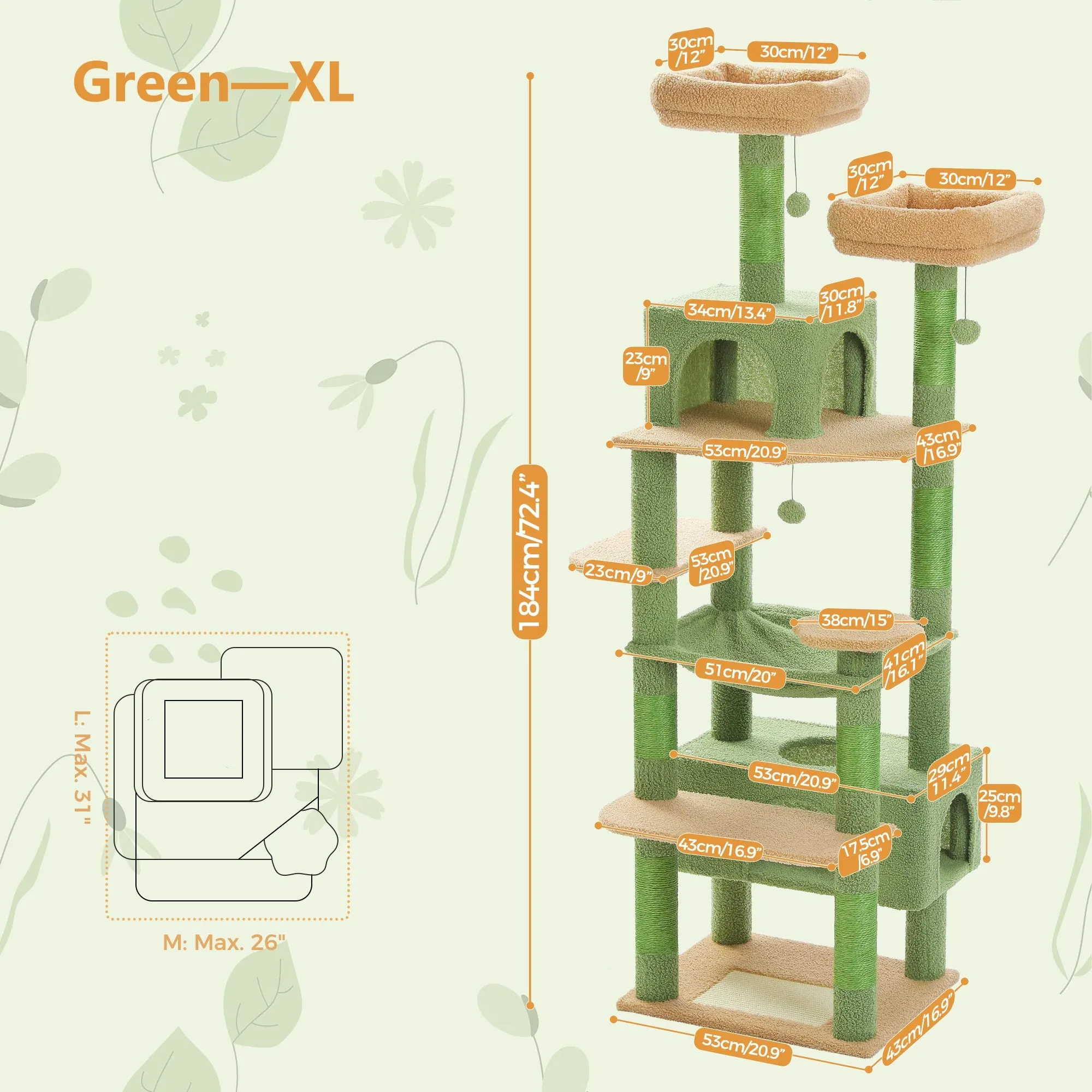 Multi-Level Luxury Cat Tree Tower with Condo Hammock Cat Scrapers with Scratching Post Cat Accessories Cat Toy for Indoor Cats
