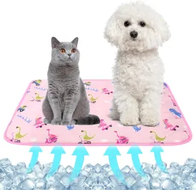 NACOCO Summer Pet Cooling Mat - Cat Dog Cushion Pad Sleeping Cool Dinosaurs Comfortable Soft for Pets Kids and Adults (Pink Dinosaur, M)