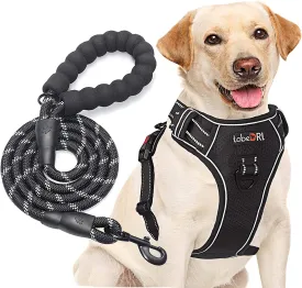 No Pull Harness with a Free Heavy Duty 5Ft Leash for Medium Large Dog Adjustable Reflective Oxford Easy Control (L (Neck: 18"-25.5", Chest: 24.5"-33"), Black Harness Leash)