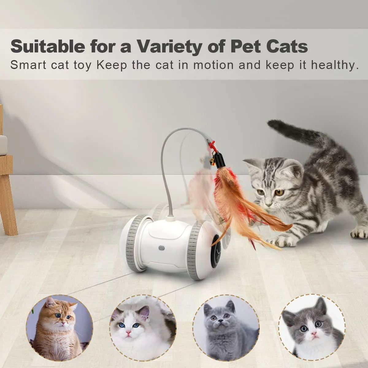 Nueplay Cat Toys Robotic Interactive Indoor Electronic Toys with LED Light 360 Degree Rotation Sensor Mode Freestyle Mode USB Rechargeable Battery Balls Toys for Pets Kitten Kitty Bonus 2 Feathers