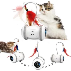 Nueplay Cat Toys Robotic Interactive Indoor Electronic Toys with LED Light 360 Degree Rotation Sensor Mode Freestyle Mode USB Rechargeable Battery Balls Toys for Pets Kitten Kitty Bonus 2 Feathers
