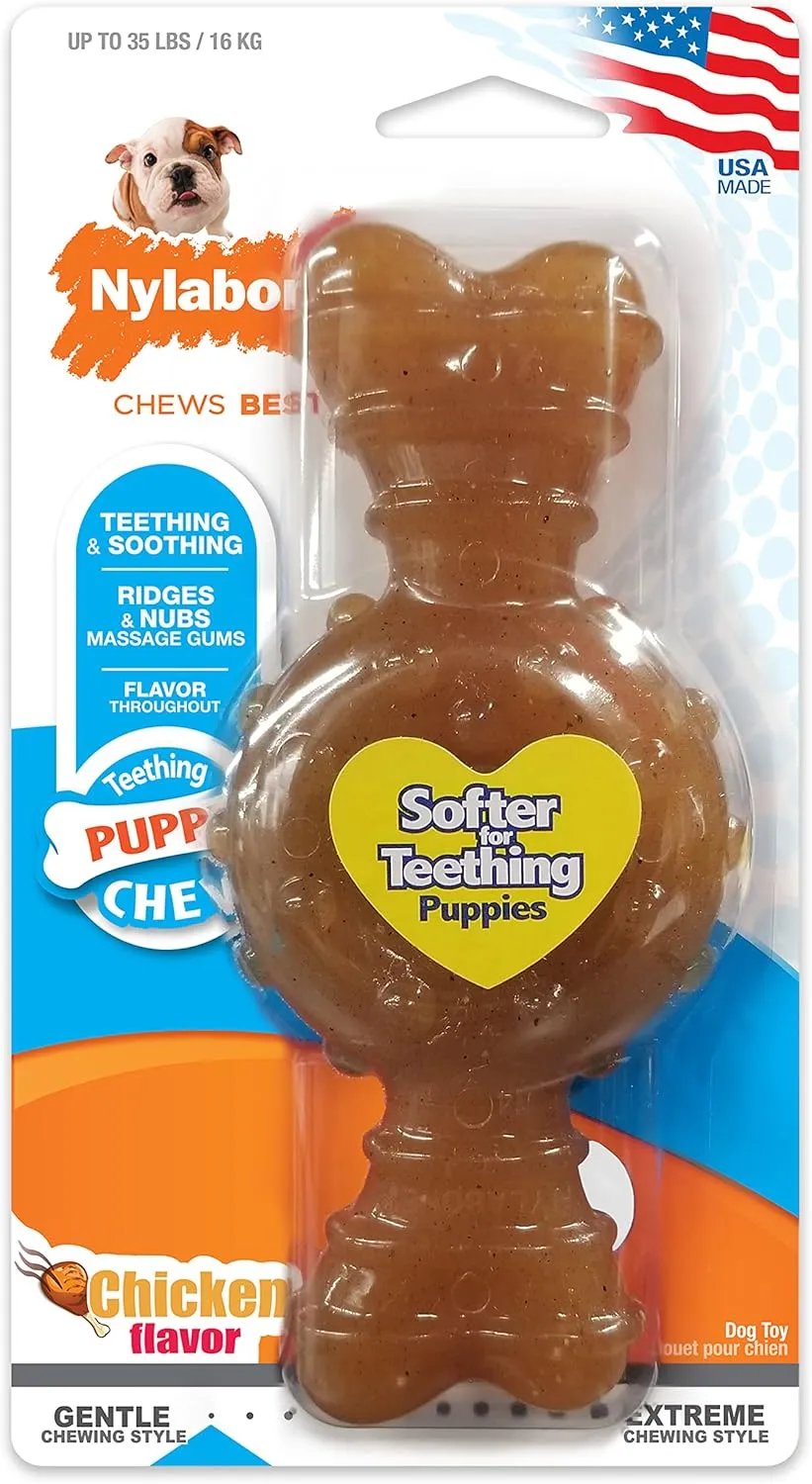 Nylabone Ring Bone Chew Toy for Puppies, Puppy Teething Toys, Chicken Flavor, Medium - Up to 35 Ibs, 1 Count