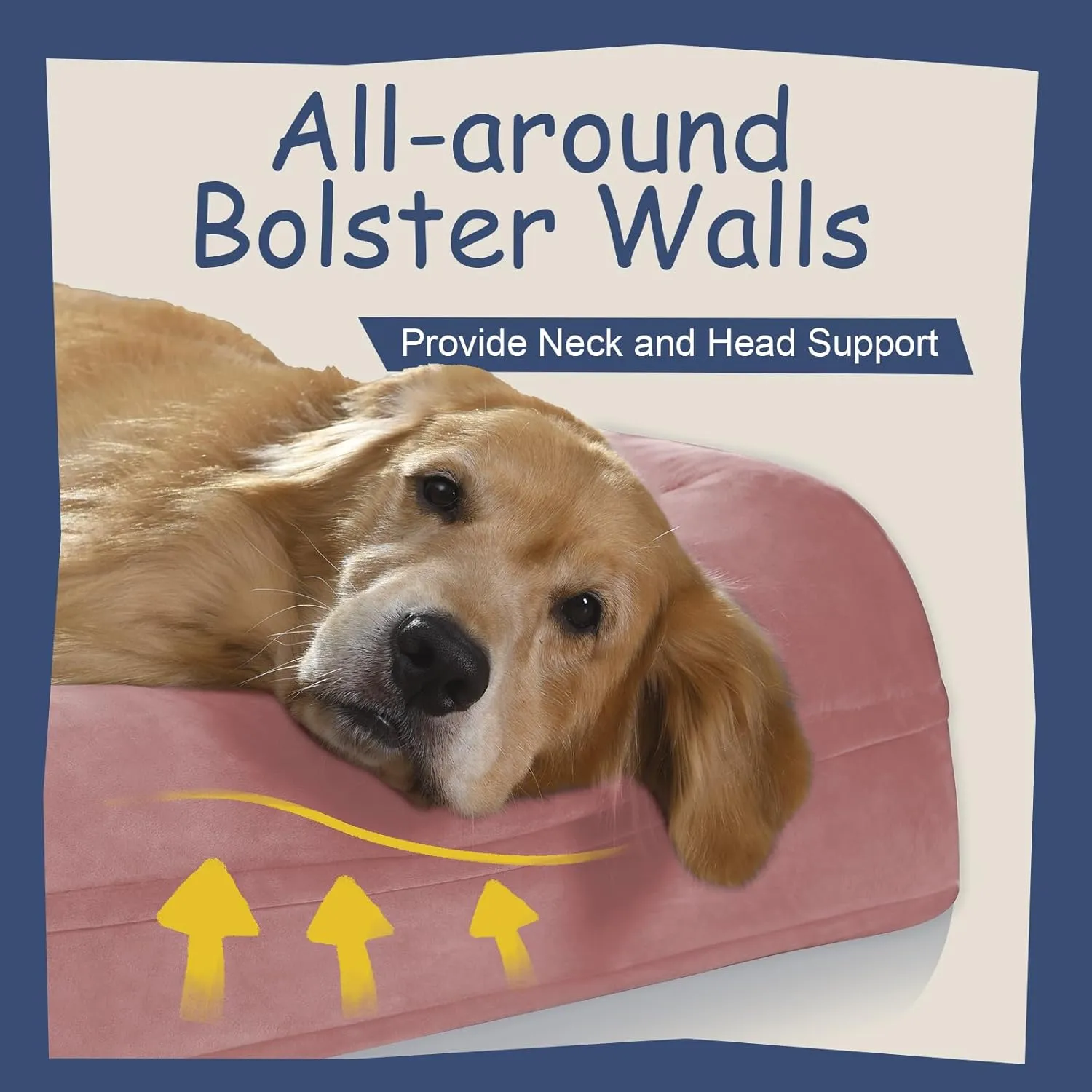 Orthopedic Washable Large Dog Bed: Jumbo Dog Bed Bolster Waterproof - XXXL Big Dog Beds for Extra Large Dogs with Removable Cover - Pink