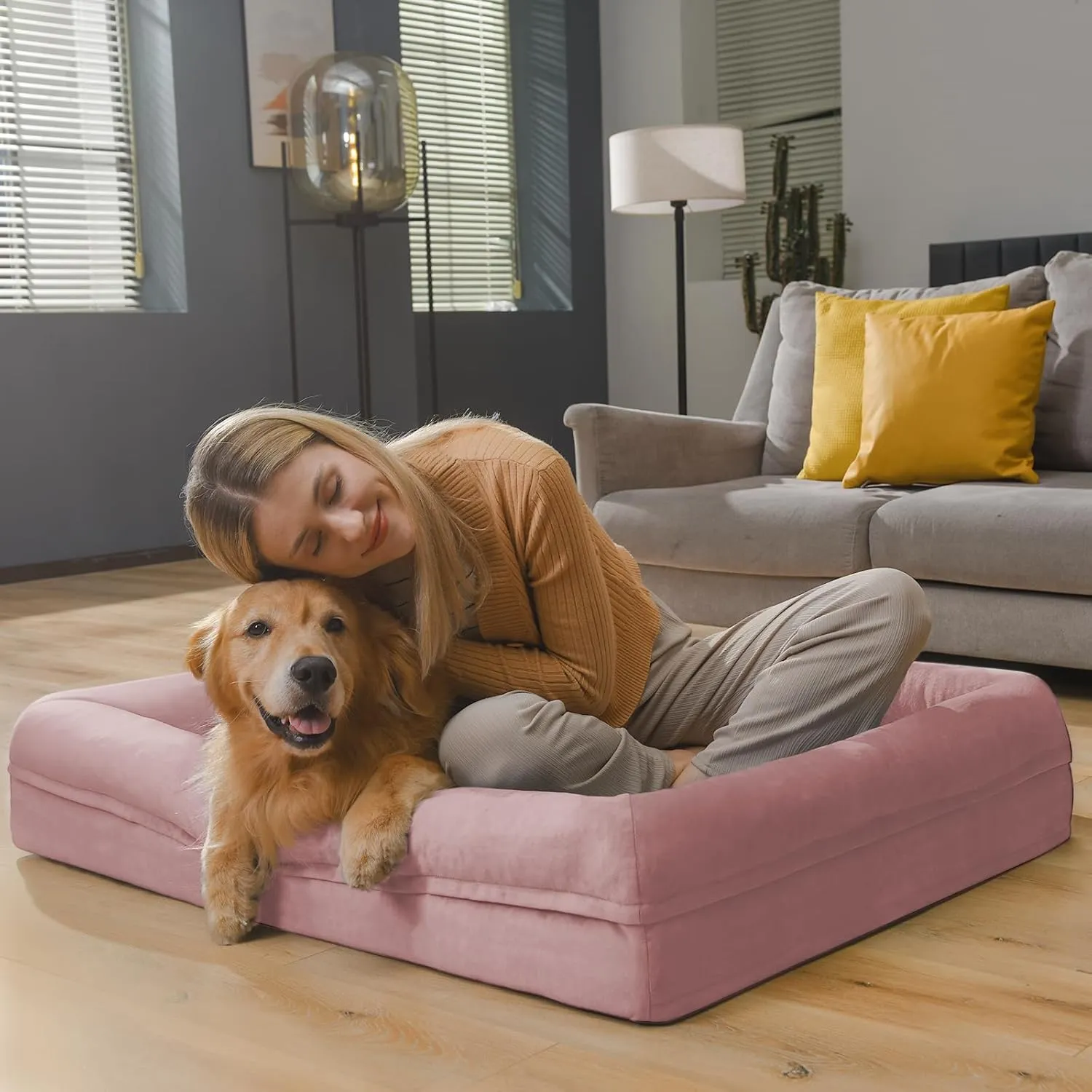 Orthopedic Washable Large Dog Bed: Jumbo Dog Bed Bolster Waterproof - XXXL Big Dog Beds for Extra Large Dogs with Removable Cover - Pink