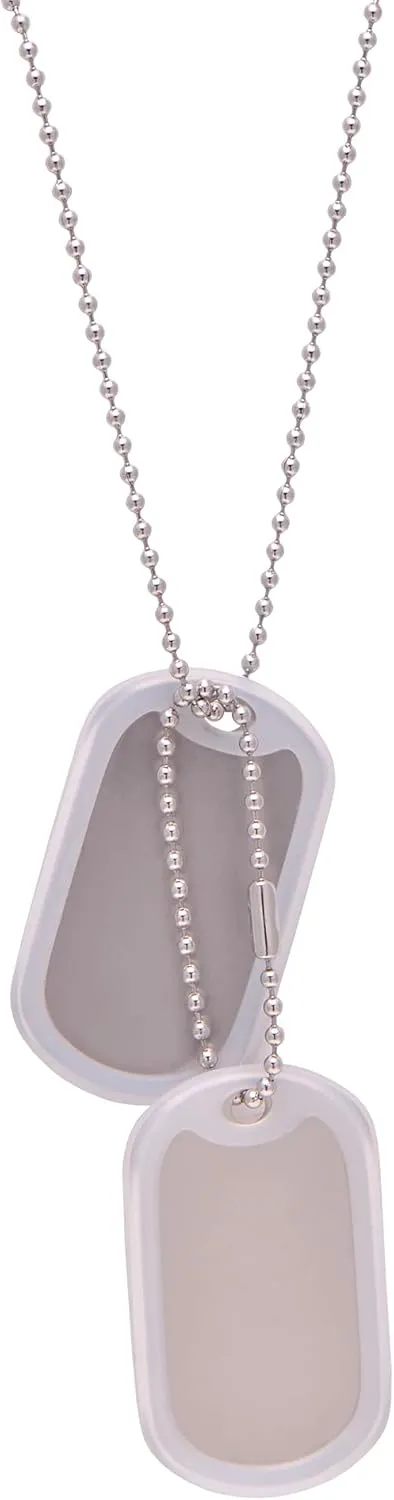 Paialco Stainless Steel Dog Tags Military Set Complete with Chains & White Silencers
