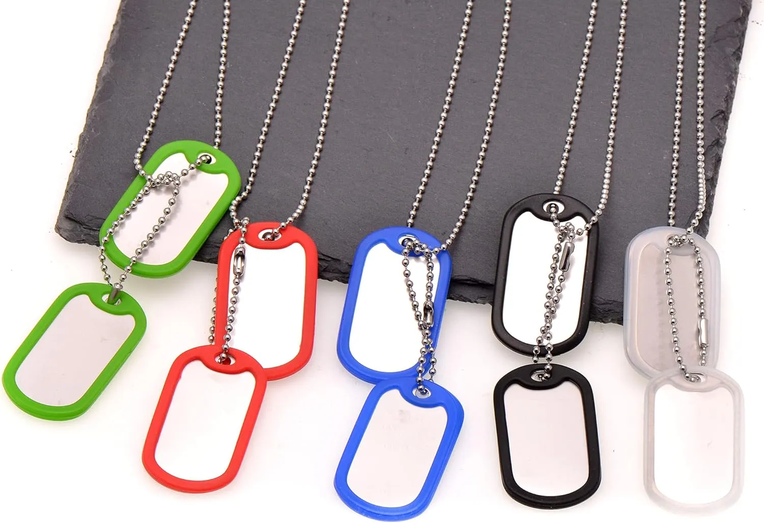 Paialco Stainless Steel Dog Tags Military Set Complete with Chains & White Silencers
