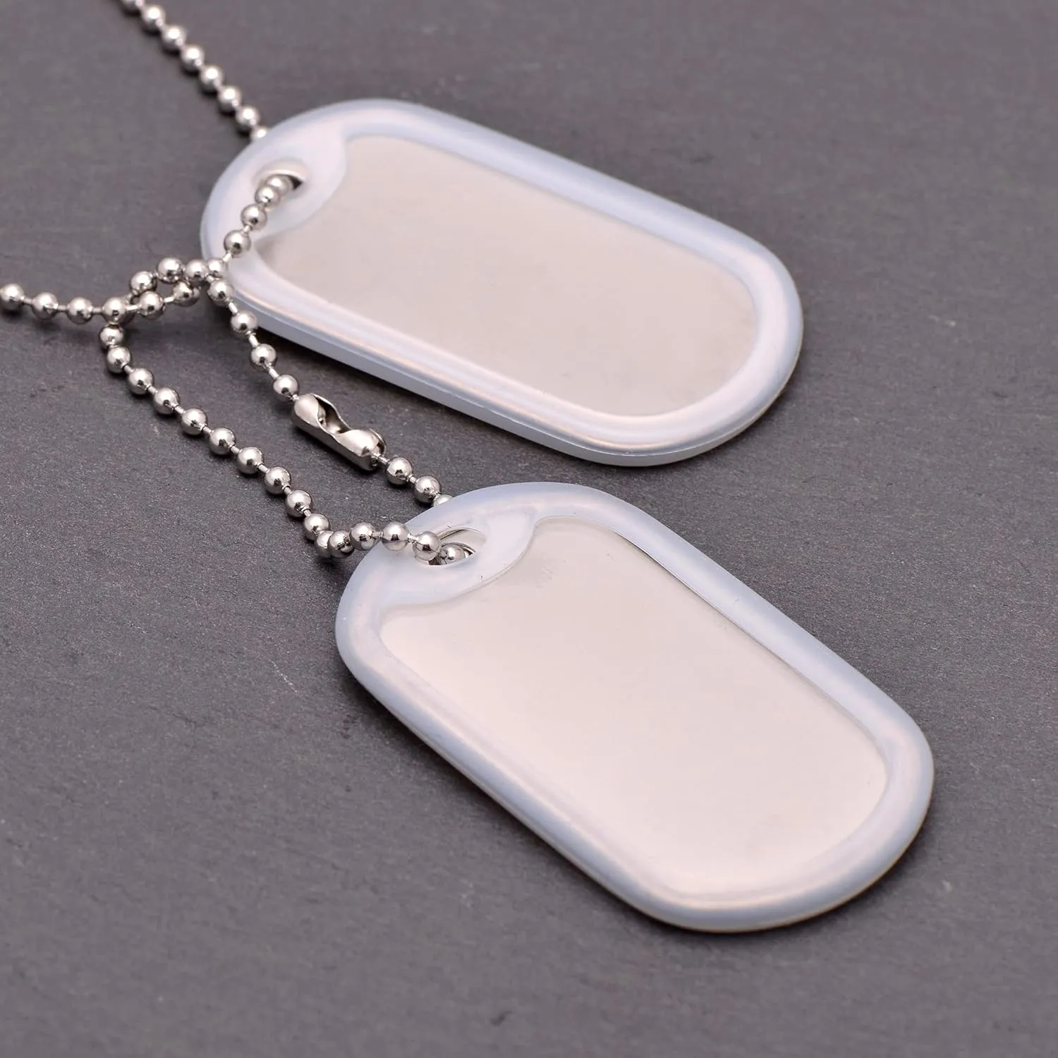 Paialco Stainless Steel Dog Tags Military Set Complete with Chains & White Silencers