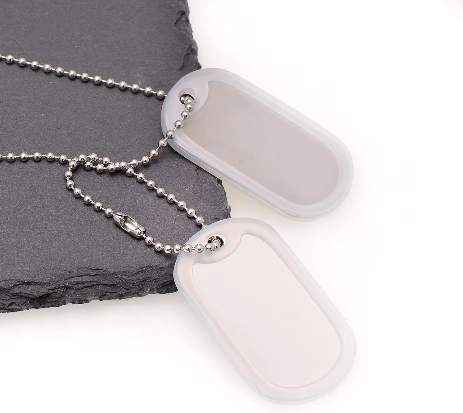 Paialco Stainless Steel Dog Tags Military Set Complete with Chains & White Silencers