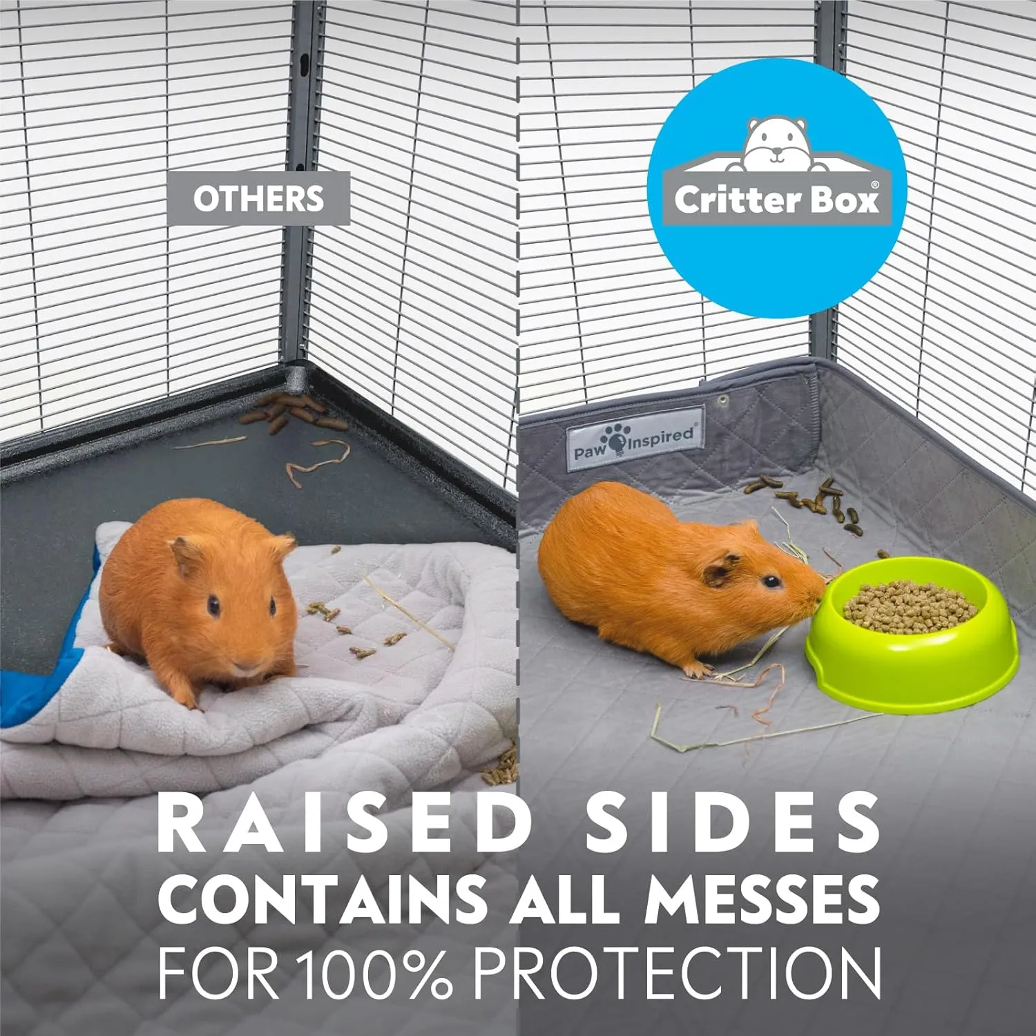 Paw Inspired Critter Box Washable Cage Liner, Reversible Fleece Bedding with Raised Sides for Ferrets, Guinea Pigs, Rats, Chinchillas, and Other Small Animals (Critter Nation/Ferret Nation, Gray/Pink)