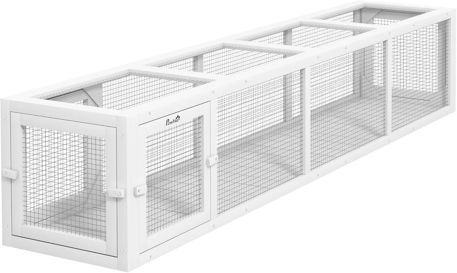 PawHut Outdoor Cat Tunnel with Extendable Design, 79" L Wooden Cat Run with Weather Protection, Connecting Inside and Outside, for Deck Patios, Balconies, White