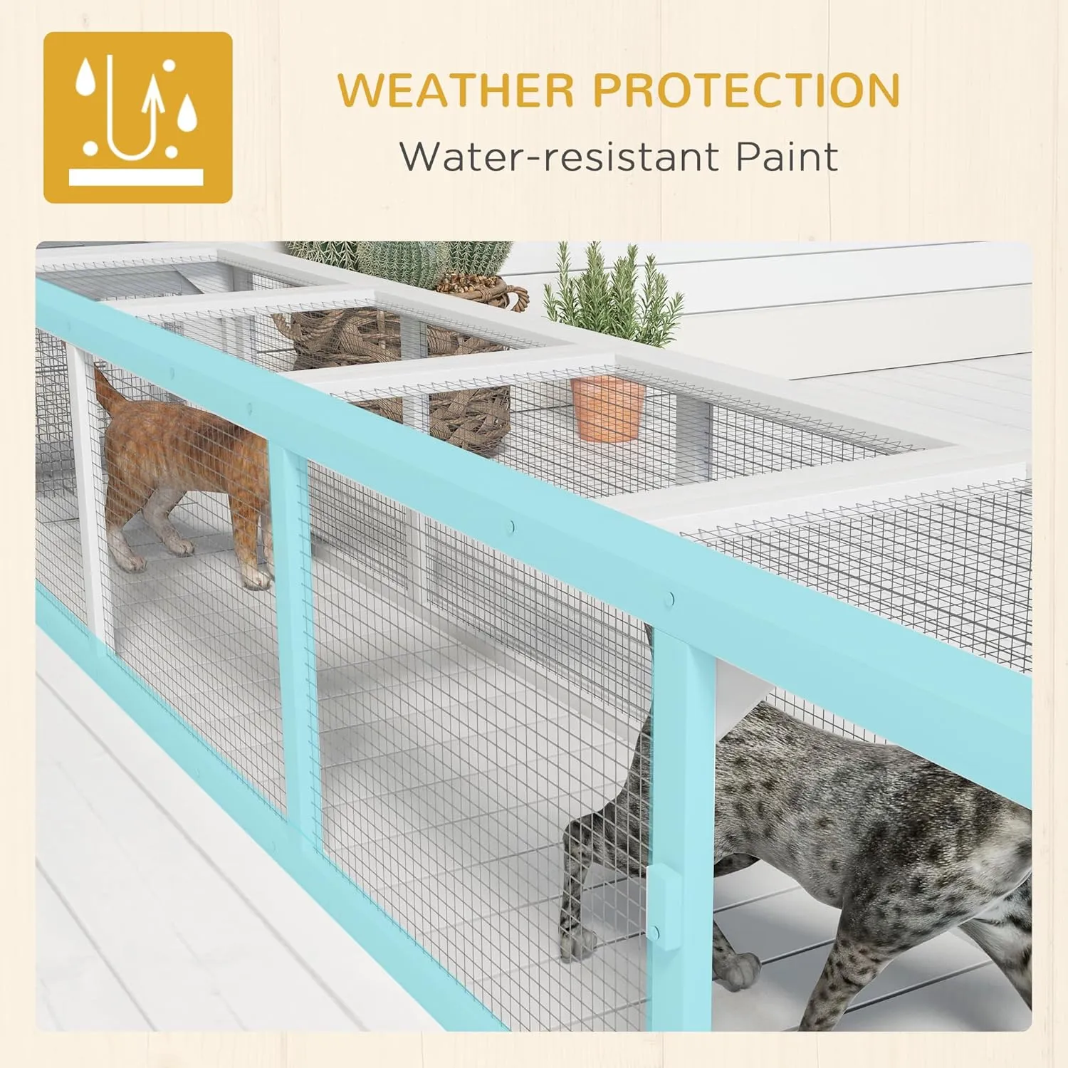 PawHut Outdoor Cat Tunnel with Extendable Design, 79" L Wooden Cat Run with Weather Protection, Connecting Inside and Outside, for Deck Patios, Balconies, White