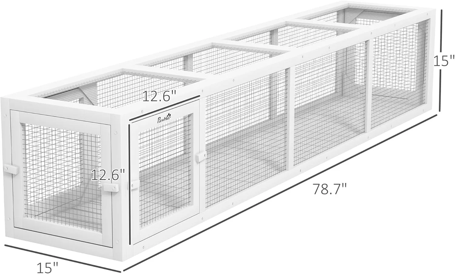 PawHut Outdoor Cat Tunnel with Extendable Design, 79" L Wooden Cat Run with Weather Protection, Connecting Inside and Outside, for Deck Patios, Balconies, White