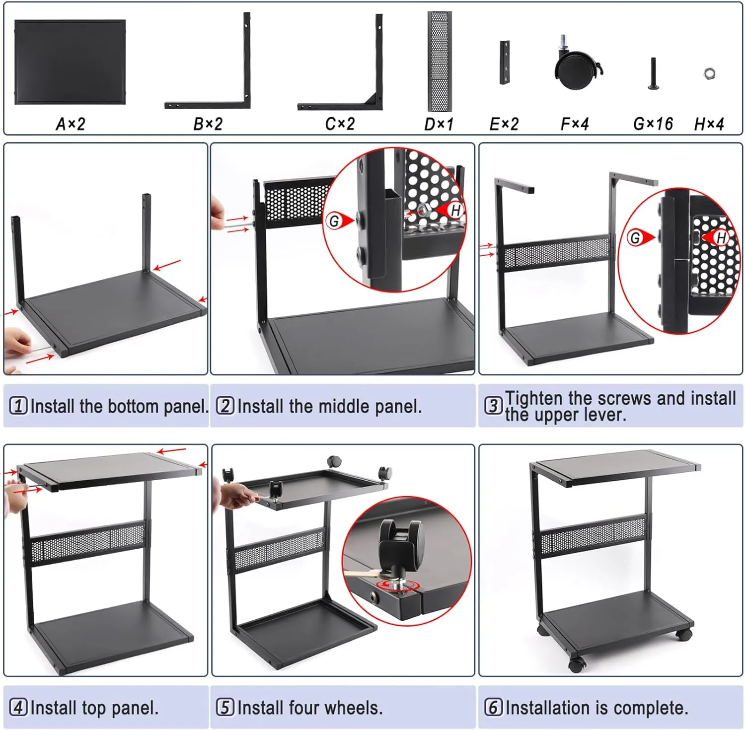 PC Stand Computer Tower Stand 2-Tier Metal CPU Holder with Locking Caster Wheels Suitable for Most PC (S,Black)