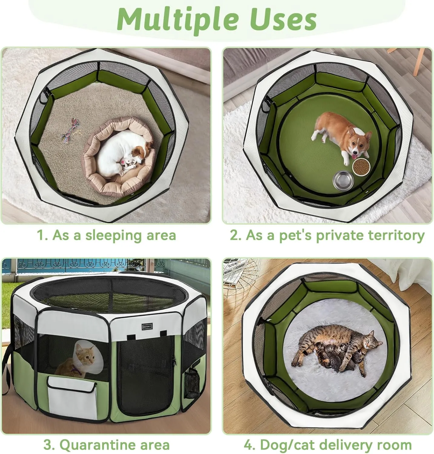 PETSFIT Dog Playpen Indoor/Outdoor,Portable Pet Playpen with Removable Zipper Top,Waterproof Bottom, Foldable Puppy Pen for Cats, Large Breeds (45.5L x 45.5W x 28.5H)