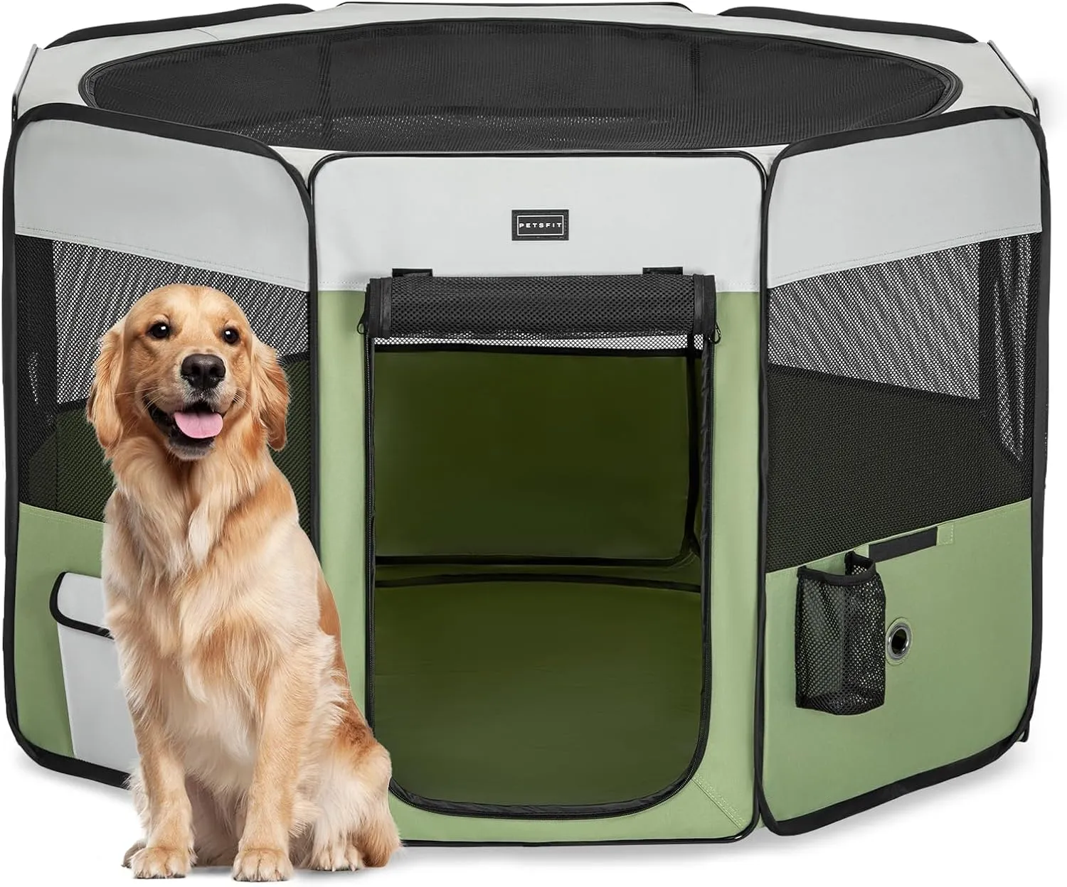 PETSFIT Dog Playpen Indoor/Outdoor,Portable Pet Playpen with Removable Zipper Top,Waterproof Bottom, Foldable Puppy Pen for Cats, Large Breeds (45.5L x 45.5W x 28.5H)