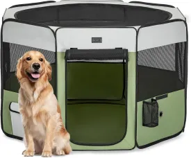 PETSFIT Dog Playpen Indoor/Outdoor,Portable Pet Playpen with Removable Zipper Top,Waterproof Bottom, Foldable Puppy Pen for Cats, Large Breeds (45.5L x 45.5W x 28.5H)