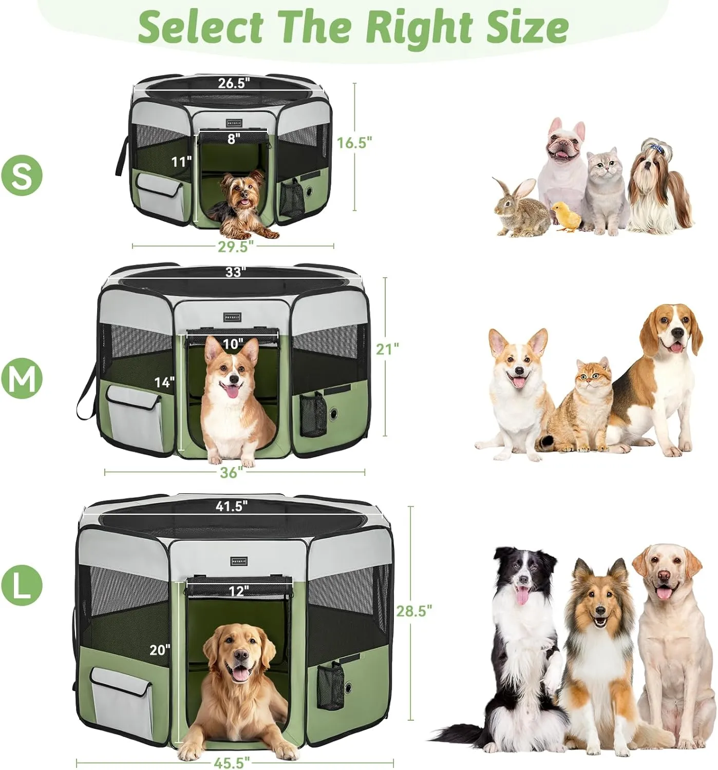 PETSFIT Dog Playpen Indoor/Outdoor,Portable Pet Playpen with Removable Zipper Top,Waterproof Bottom, Foldable Puppy Pen for Cats, Large Breeds (45.5L x 45.5W x 28.5H)