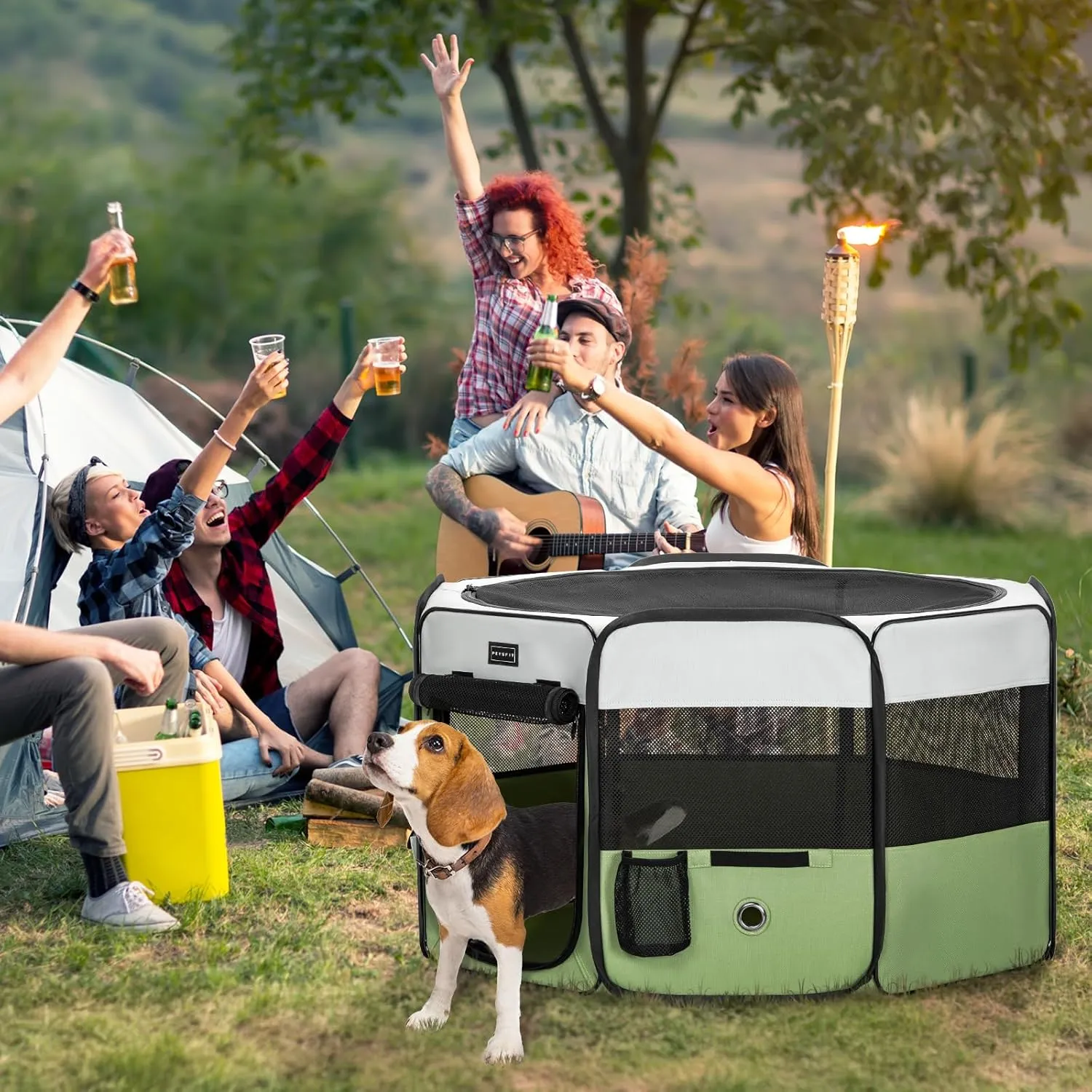 PETSFIT Dog Playpen Indoor/Outdoor,Portable Pet Playpen with Removable Zipper Top,Waterproof Bottom, Foldable Puppy Pen for Cats, Large Breeds (45.5L x 45.5W x 28.5H)
