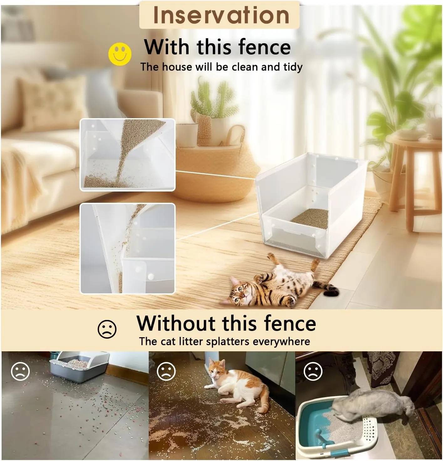 Portable Cat Litter Box Enclosure Furniture,Kitty Large Travel Litter Box for Privacy Without Leaking, Portable, Easy to Clean Easy to Assemble Foldable 18''L X 14''W X 13''H (White, Medium)