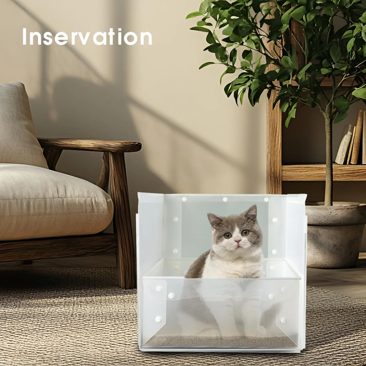 Portable Cat Litter Box Enclosure Furniture,Kitty Large Travel Litter Box for Privacy Without Leaking, Portable, Easy to Clean Easy to Assemble Foldable 18''L X 14''W X 13''H (White, Medium)