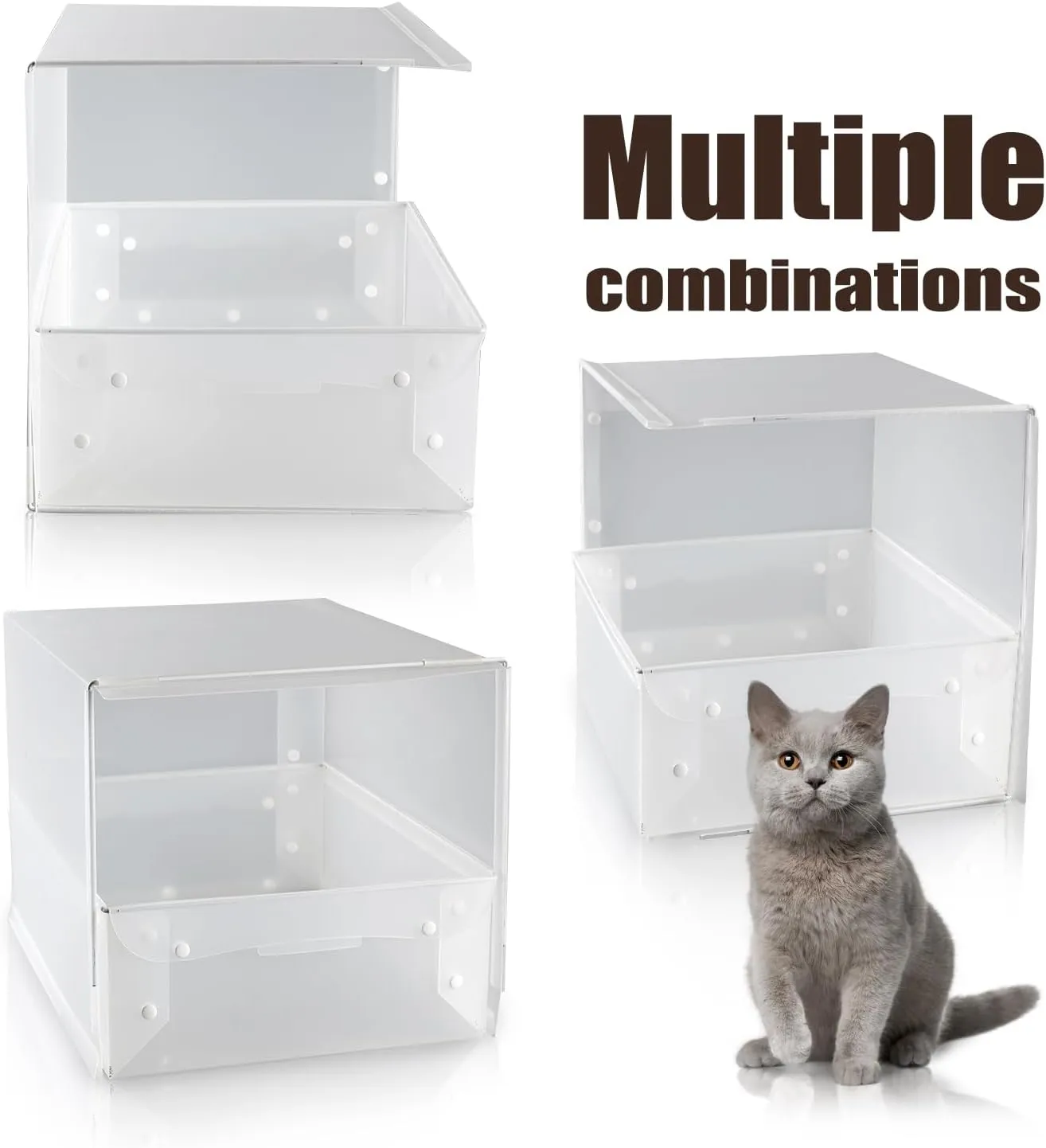 Portable Cat Litter Box Enclosure Furniture,Kitty Large Travel Litter Box for Privacy Without Leaking, Portable, Easy to Clean Easy to Assemble Foldable 18''L X 14''W X 13''H (White, Medium)