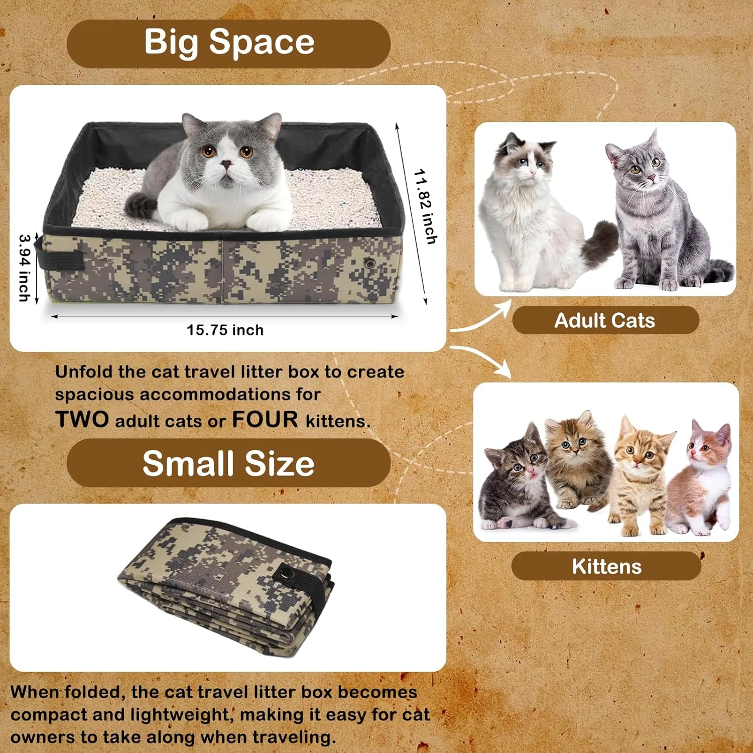 Portable Litter Box for Cats, Folding Cat Travel Litter Box Waterproof, (16 * 12 * 4) inches, Traveling Supplies for Pet