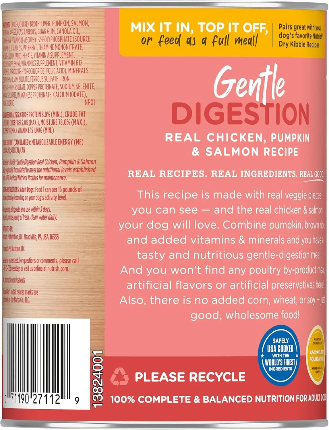 Rachael Ray Nutrish Gentle Digestion Wet Dog Food, Real Chicken, Pumpkin & Salmon, 13 Ounce Can (Pack of 12)