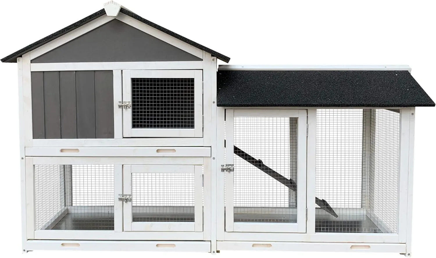 Removable Tray Ramp Wooden Outdoor Rabbit Hutch with Running Cage - Spacious and Weatherproof Multi-Level Pet Shelter for Rabbits, Guinea Pigs, and Small Animals