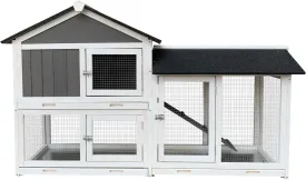 Removable Tray Ramp Wooden Outdoor Rabbit Hutch with Running Cage - Spacious and Weatherproof Multi-Level Pet Shelter for Rabbits, Guinea Pigs, and Small Animals