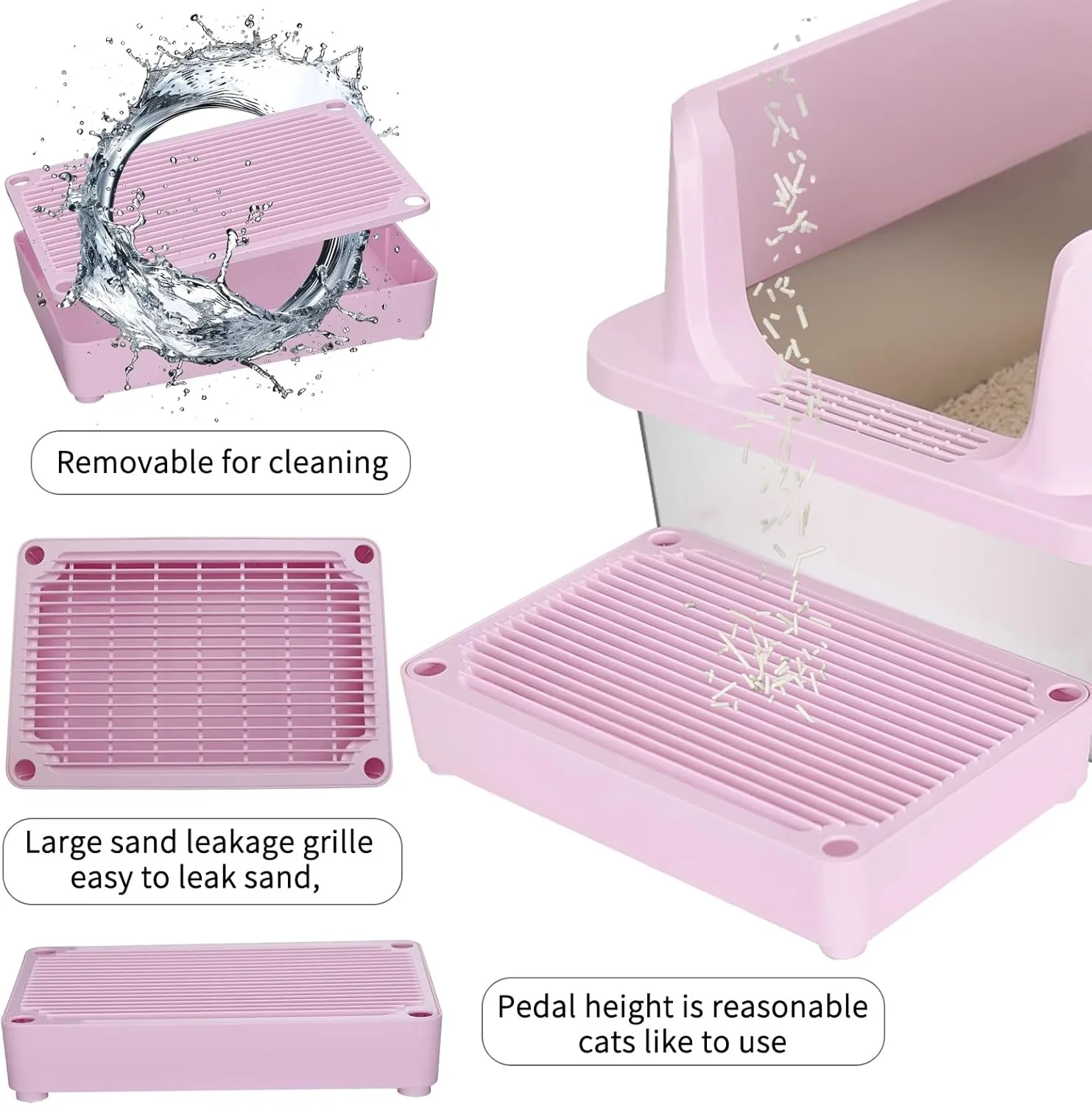 RIZZARI Stainless Steel Cat Litter Box, Anti-Leakage & Odorless, Semi-Enclosed Litter Box with Raised Edges for Small to Large Sized Cats (Dark Pink, 24" L*16" W*12" H)