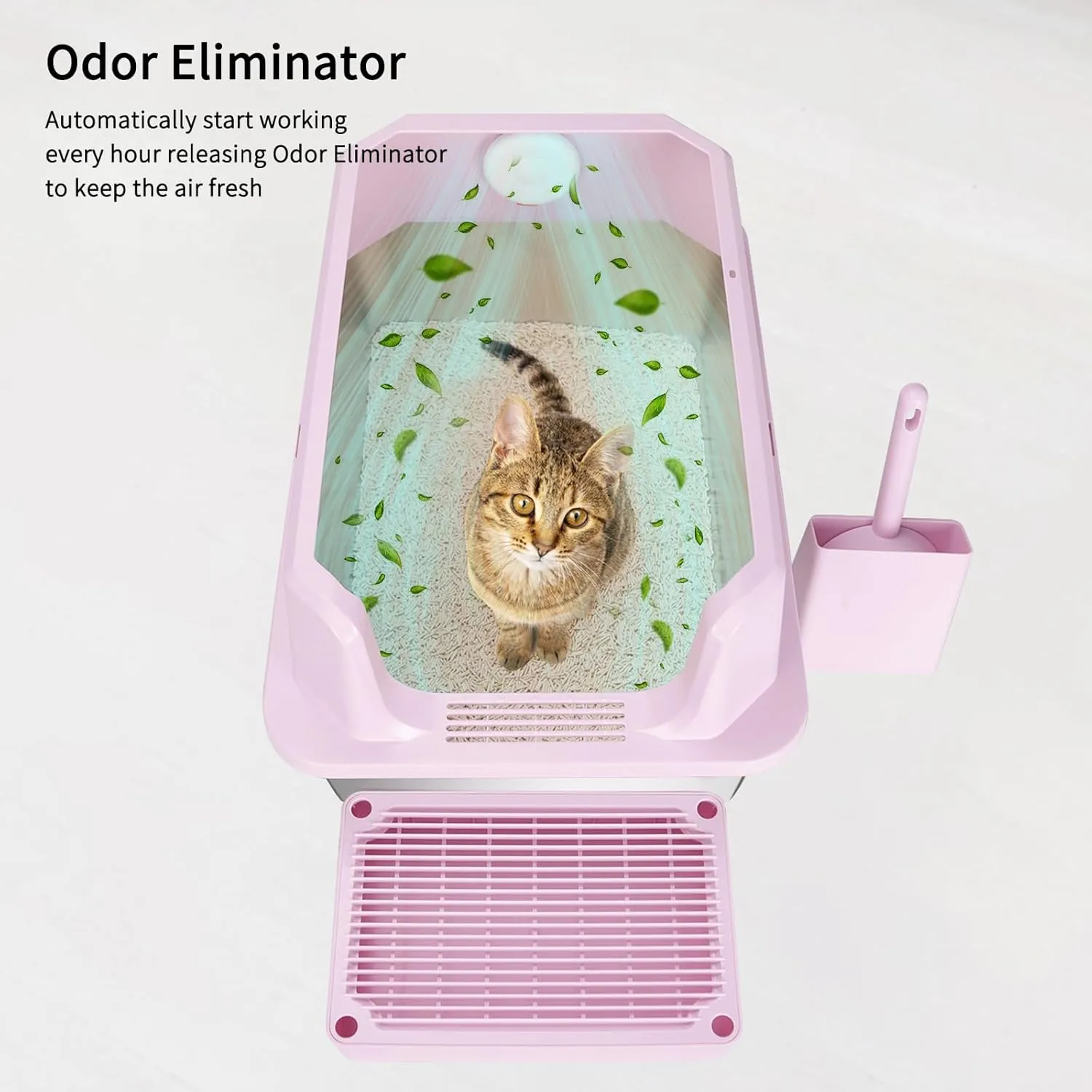 RIZZARI Stainless Steel Cat Litter Box, Anti-Leakage & Odorless, Semi-Enclosed Litter Box with Raised Edges for Small to Large Sized Cats (Dark Pink, 24" L*16" W*12" H)