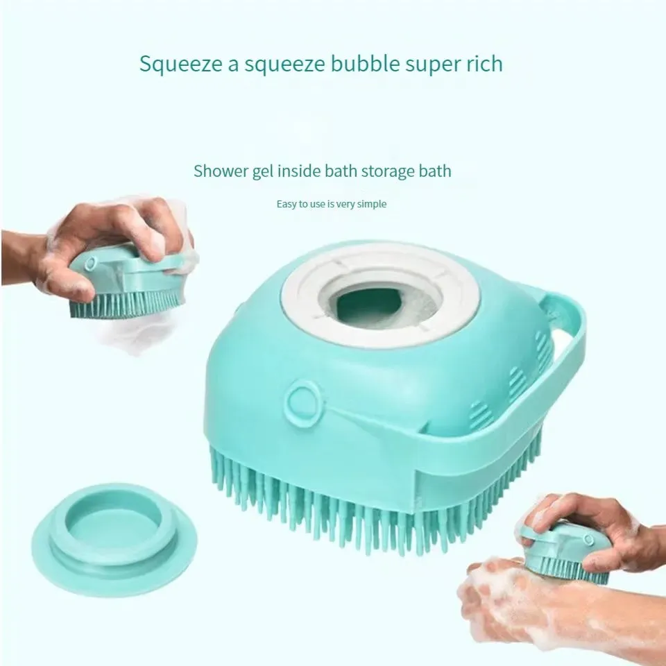 Silicone Bath Brush with Shower Gel Dispenser | Soft & Comfortable for Pets and Humans