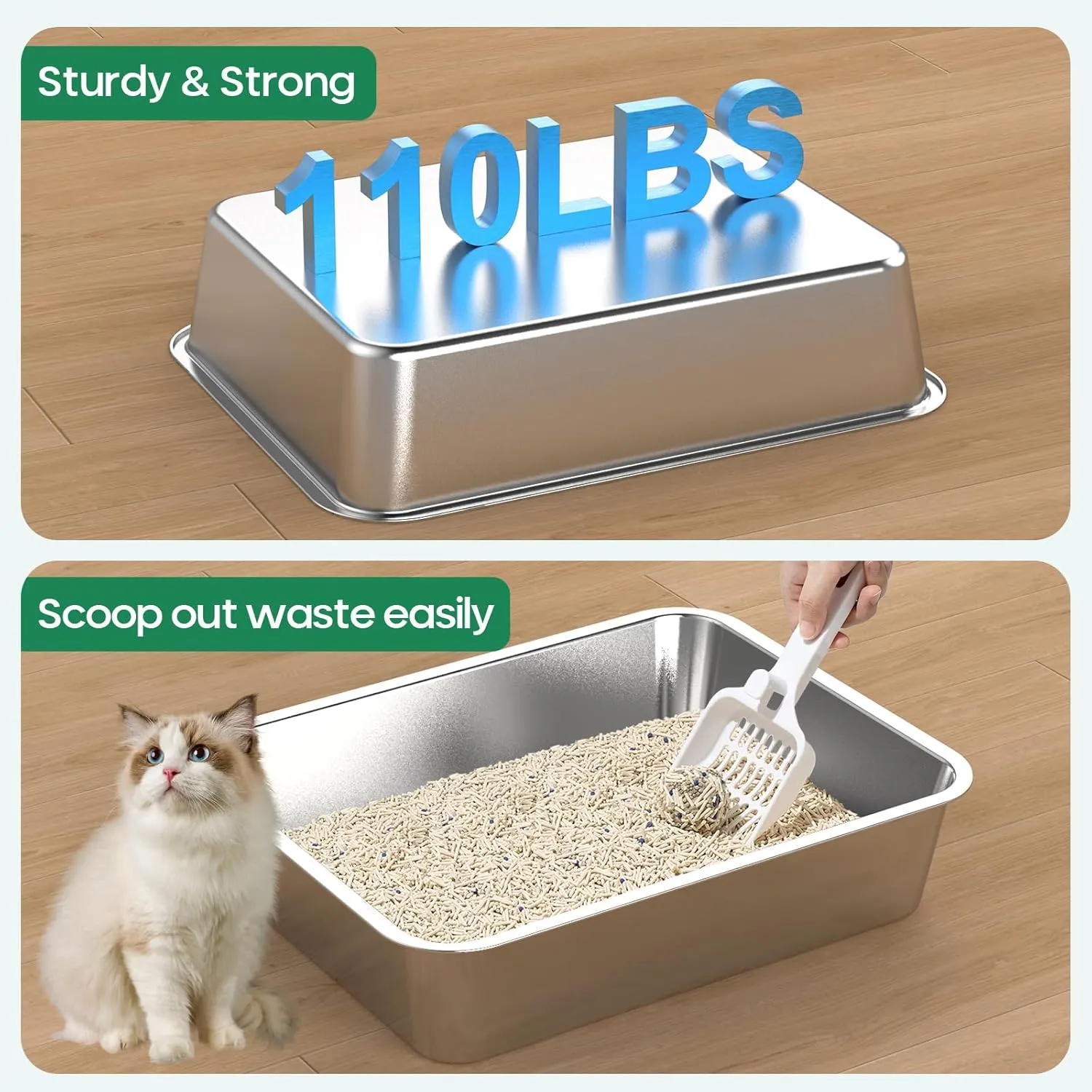 Stainless Steel Cat Litter Box,Metal Kitten Litter Pan, 4" Height Litter Box for Small Animals Cats Kitty,Rabbits Toilet Indoor Litter Tray, Easy Clean, Non Stick, No Smell